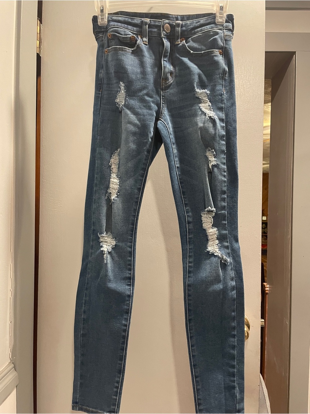 Aero Women's Ripped Skinny Jeans - Dark Blue size 0 Regular